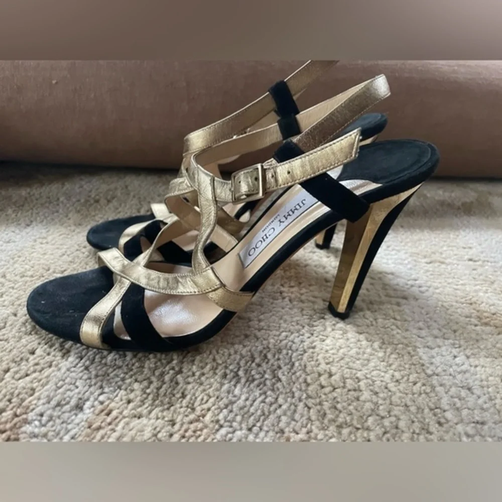 Jimmy Choo “Texas” Gold Heel Sandals 39.5 - Picture 3 of 7